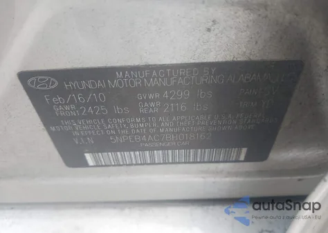 2011 Hyundai Sonata Gls z USA, uszkodzony, nr VIN 5NPEB4AC7BH018162